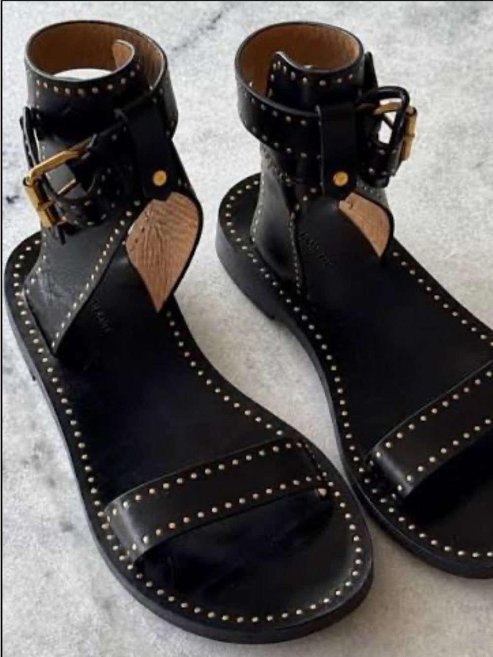 Isabel Marant Janders Black leather studded sandals Size 38 EUC